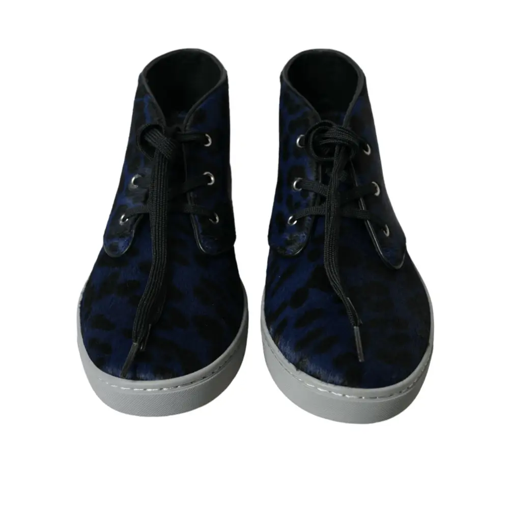 Dolce & Gabbana Blaue Kalbsleder Leopard Mid Top Sneakers Schuhe