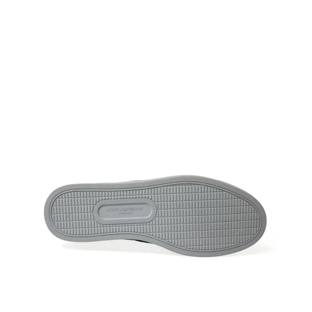 Dolce & Gabbana Blaue Kalbsleder Leopard Mid Top Sneakers Schuhe