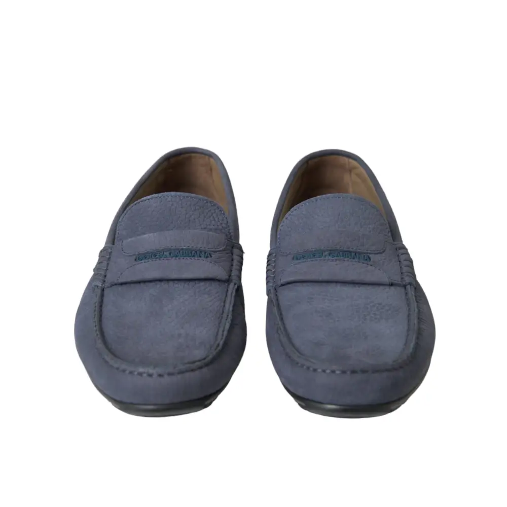 Dolce & Gabbana Blaue Kalbsleder Slip On Mokassin Schuhe