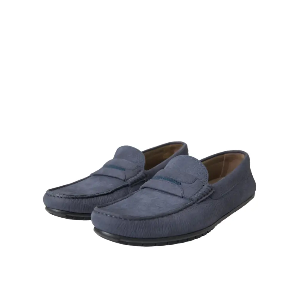 Dolce & Gabbana Blaue Kalbsleder Slip On Mokassin Schuhe