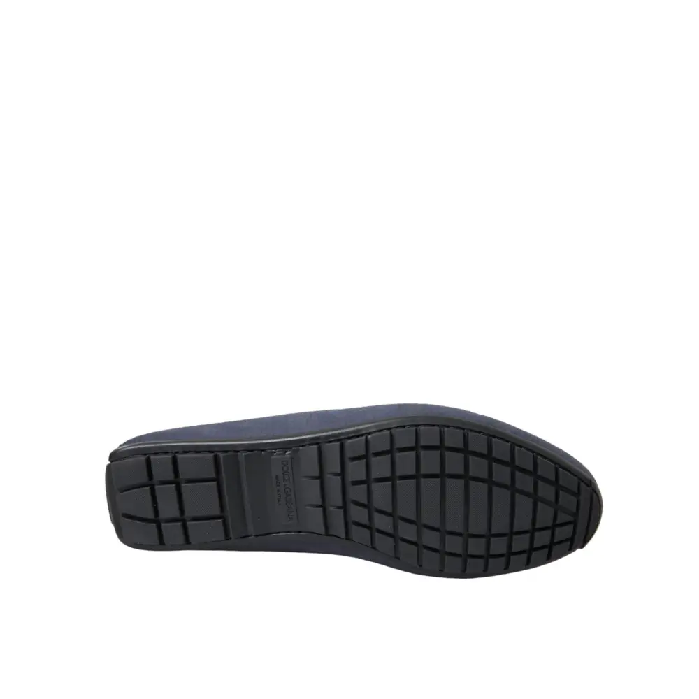 Dolce & Gabbana Blaue Kalbsleder Slip On Mokassin Schuhe