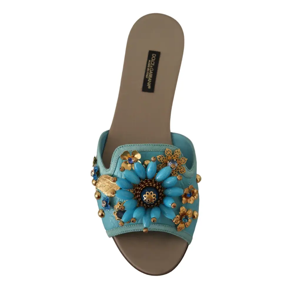 Dolce & Gabbana Blaue Kristall Exotische Leder Blaue Kristall Sandalen