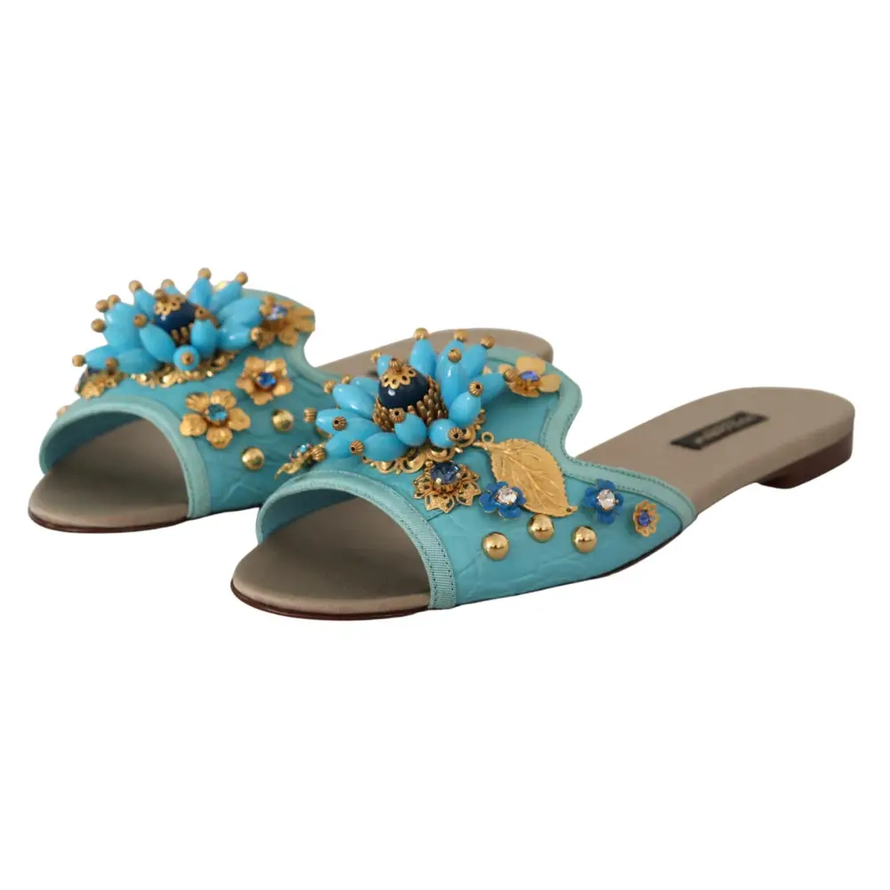 Dolce & Gabbana Blaue Kristall Exotische Leder Blaue Kristall Sandalen