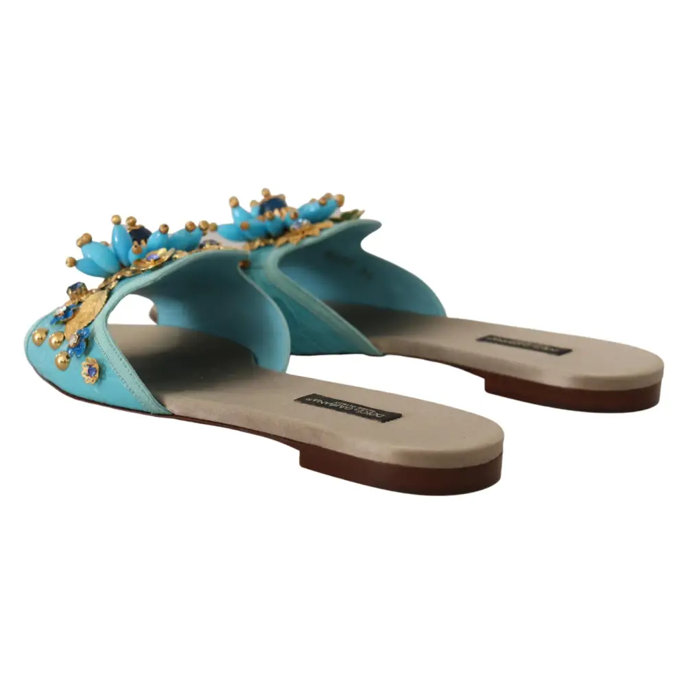 Dolce & Gabbana Blaue Kristall Exotische Leder Blaue Kristall Sandalen