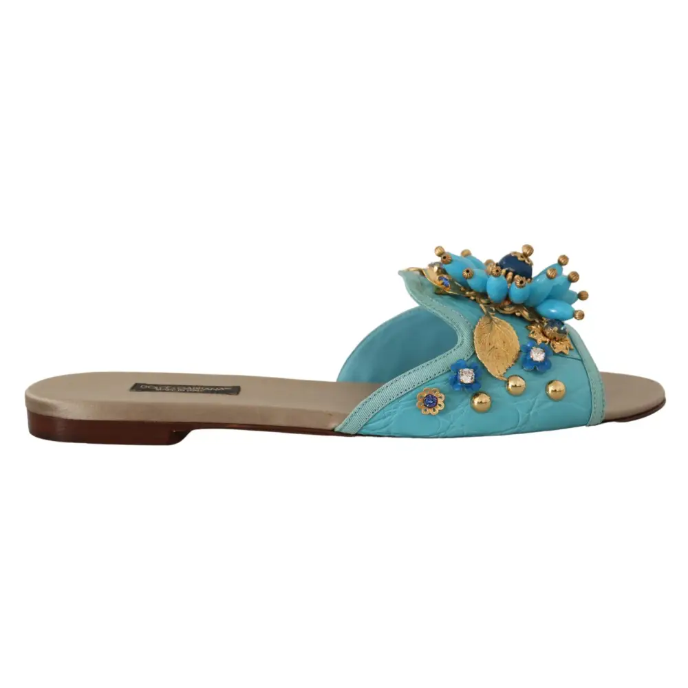 Dolce & Gabbana Blaue Kristall Exotische Leder Blaue Kristall Sandalen