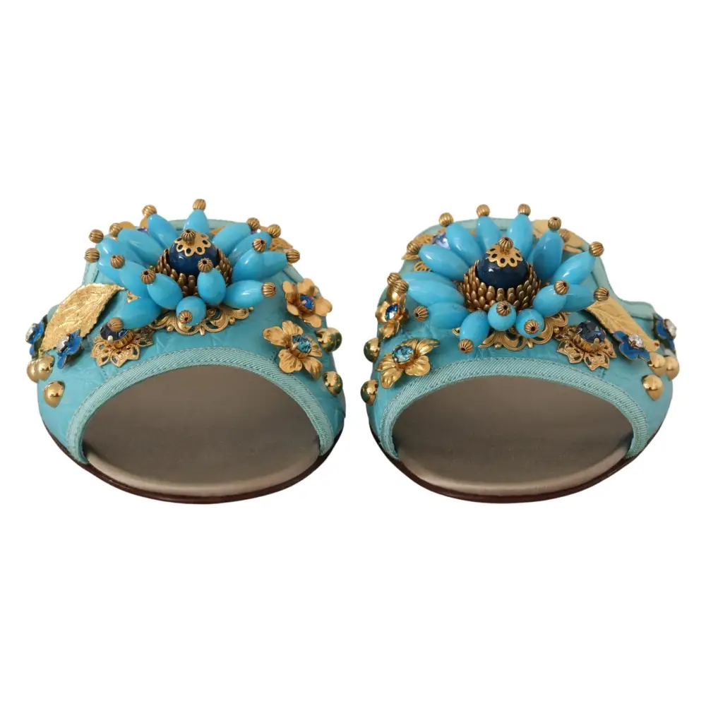Dolce & Gabbana Blaue Kristall Exotische Leder Blaue Kristall Sandalen
