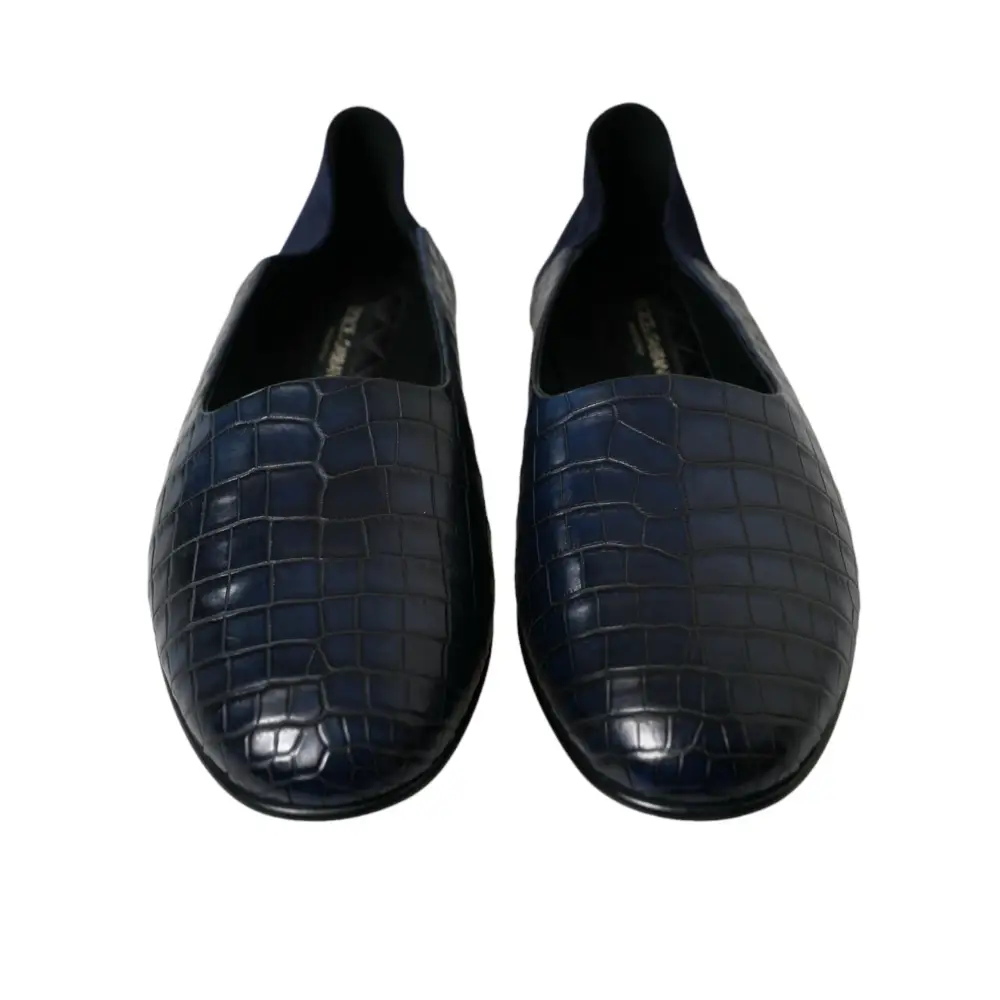 Dolce & Gabbana Blaue Krokodilleder Loafer Slip On Schuhe - EU45/US12