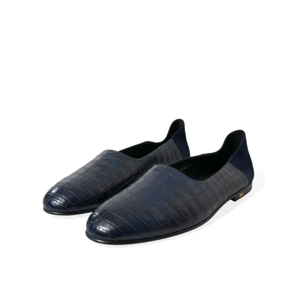 Dolce & Gabbana Blaue Krokodilleder Loafer Slip On Schuhe - EU45/US12