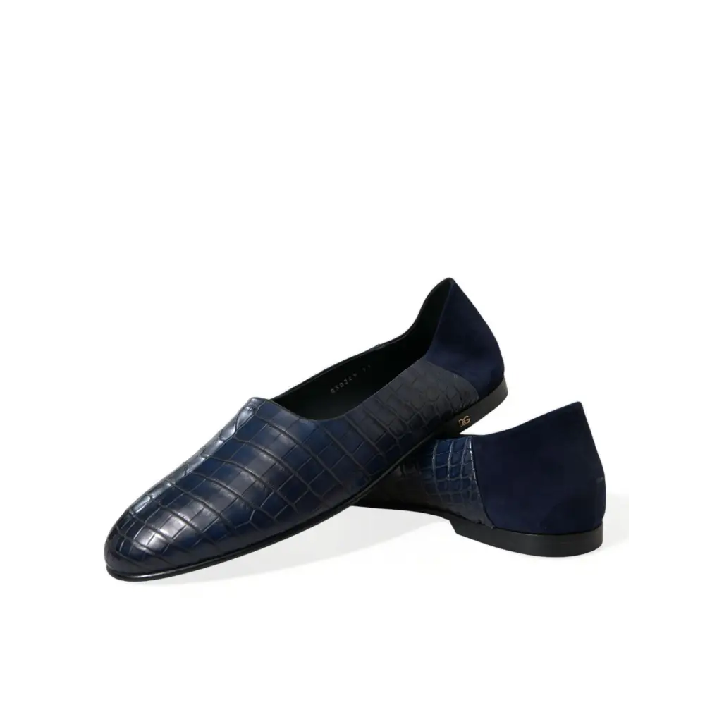 Dolce & Gabbana Blaue Krokodilleder Loafer Slip On Schuhe - EU45/US12