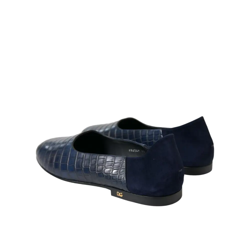 Dolce & Gabbana Blaue Krokodilleder Loafer Slip On Schuhe - EU45/US12