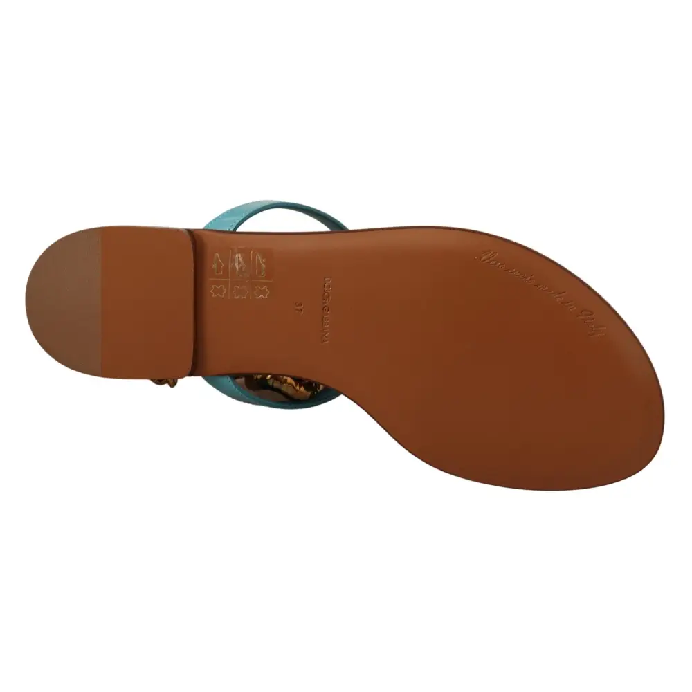 Dolce & Gabbana Blaue Leder Devotion Flats Sandalen