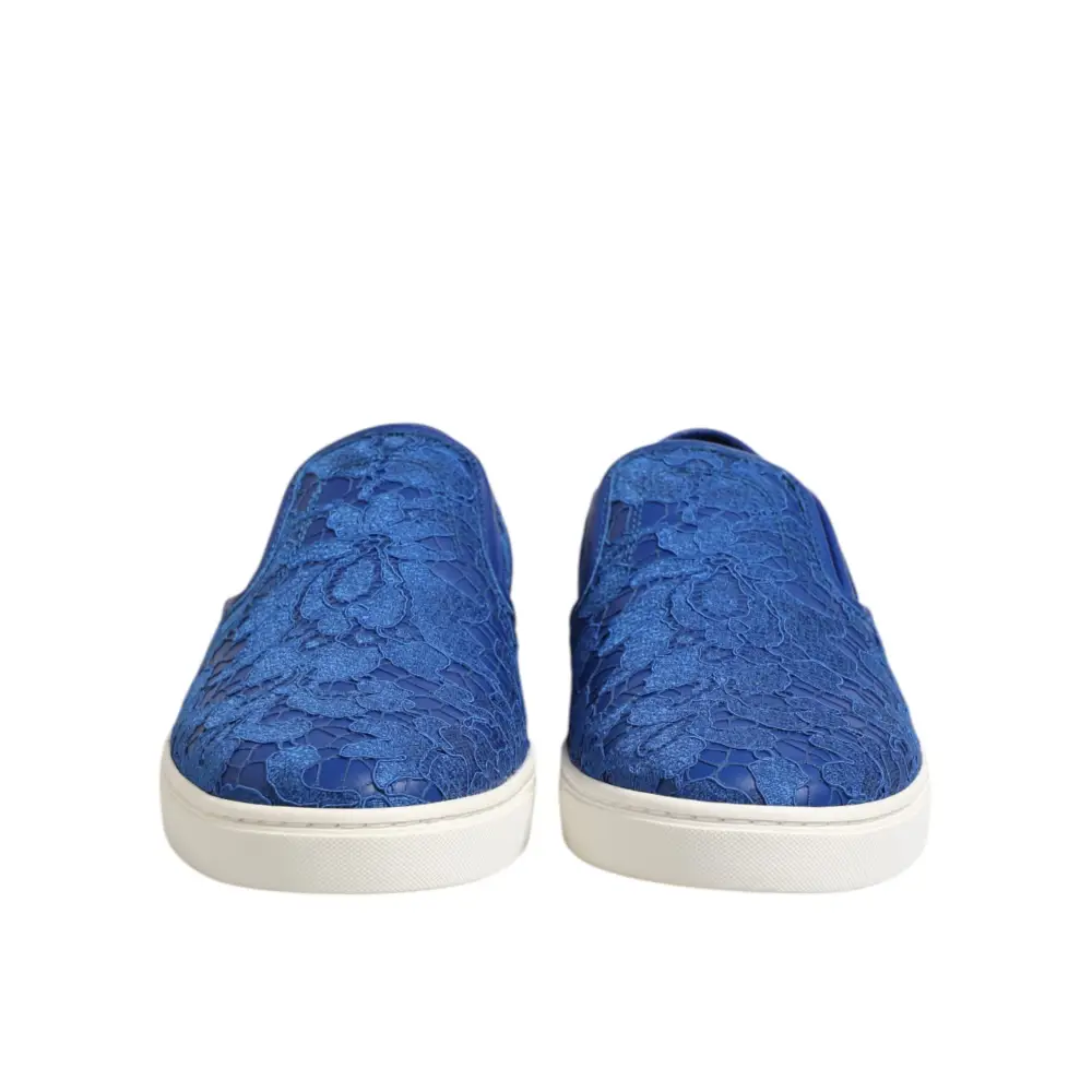 Dolce & Gabbana Blaue Leder Spitze Slip On Sneaker Schuhe - EU40/US7