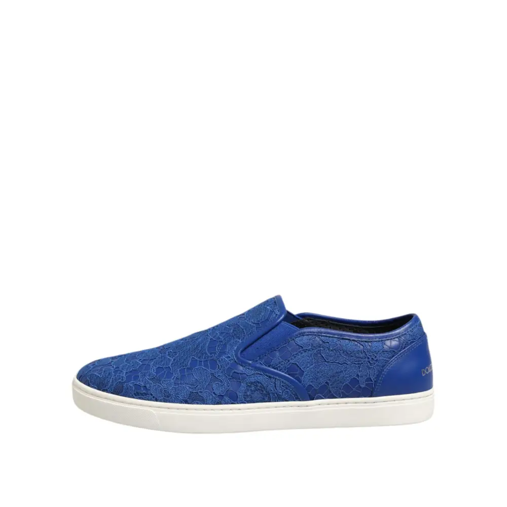 Dolce & Gabbana Blaue Leder Spitze Slip On Sneaker Schuhe - EU40/US7