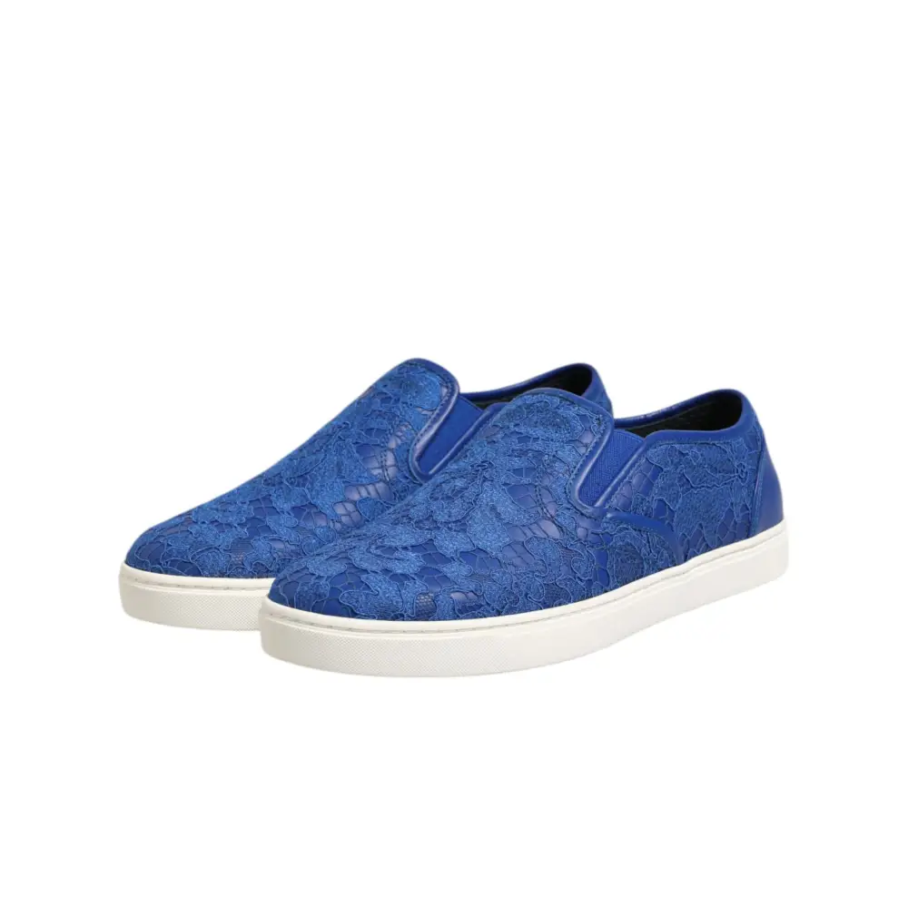 Dolce & Gabbana Blaue Leder Spitze Slip On Sneaker Schuhe - EU40/US7