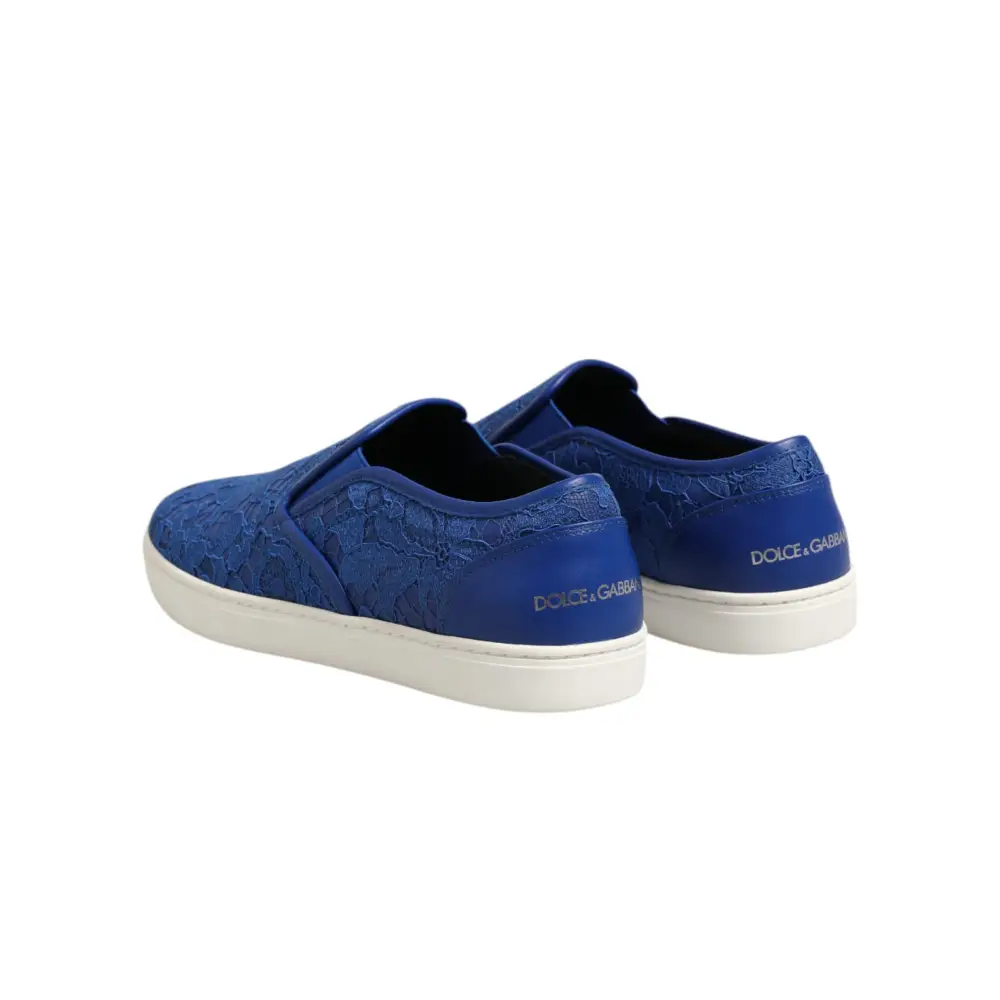 Dolce & Gabbana Blaue Leder Spitze Slip On Sneaker Schuhe - EU40/US7