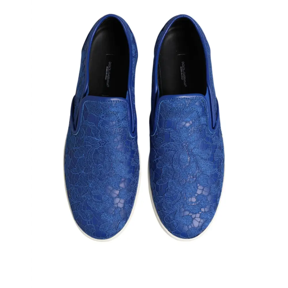 Dolce & Gabbana Blaue Leder Spitze Slip On Sneaker Schuhe - EU40/US7