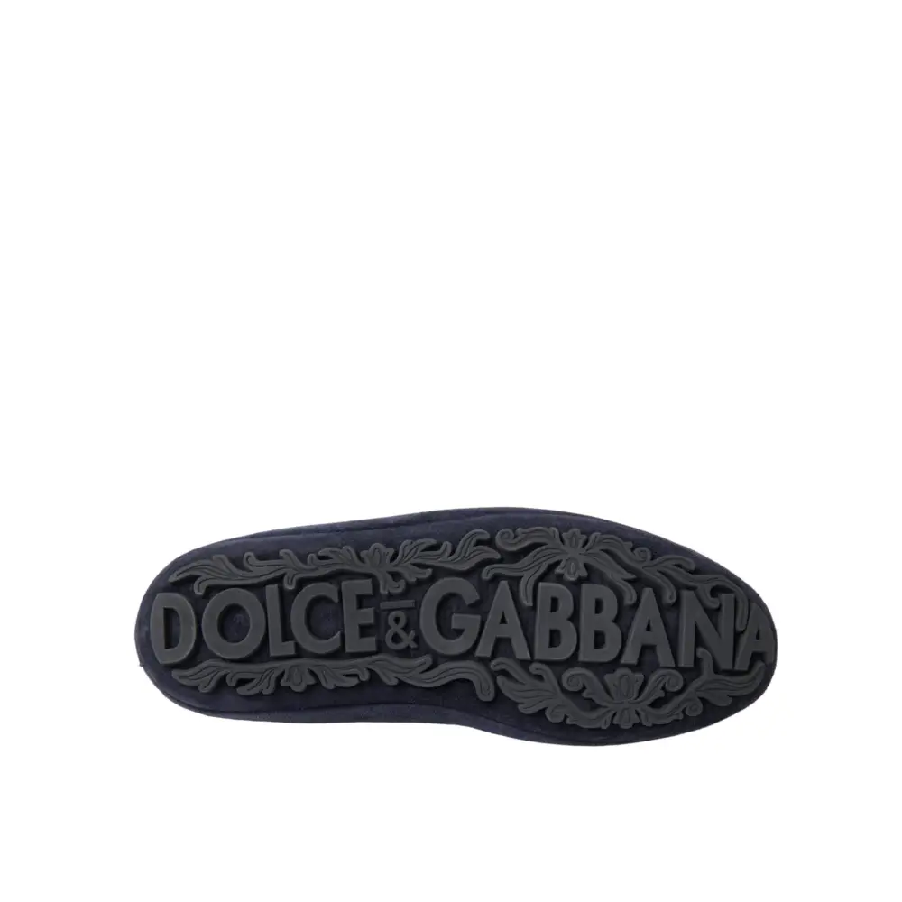 Dolce & Gabbana Blaue Leder Wildleder Crystal Crown Loafers Schuhe - EU40/US7