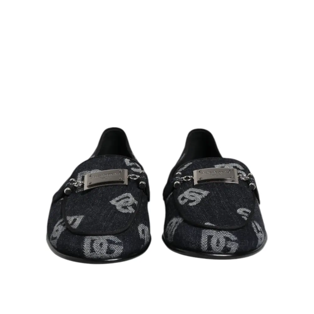 Dolce & Gabbana Blaue Logo-Baumwoll-Loafers Formelle Anzugschuhe - EU43/US10