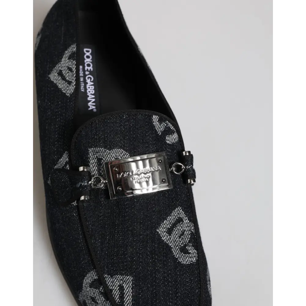 Dolce & Gabbana Blaue Logo-Baumwoll-Loafers Formelle Anzugschuhe - EU43/US10