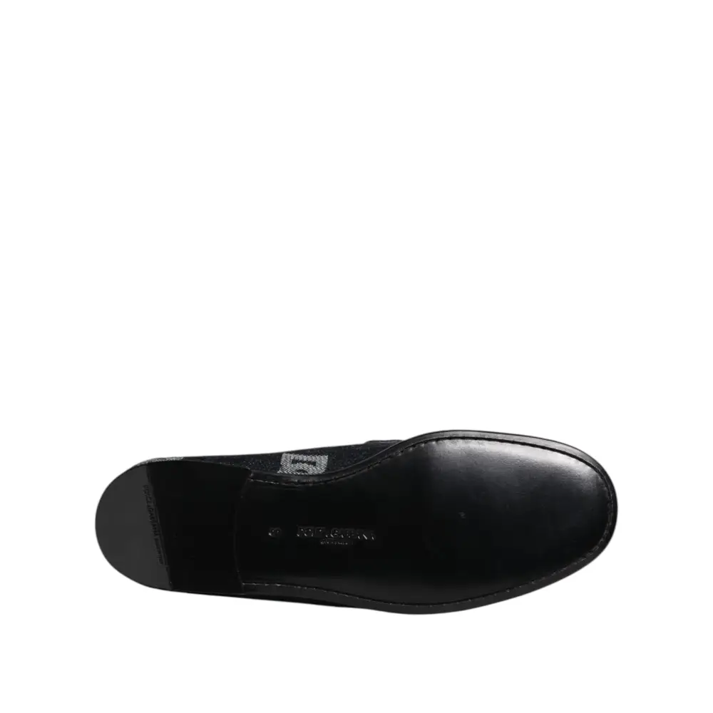 Dolce & Gabbana Blaue Logo-Baumwoll-Loafers Formelle Anzugschuhe