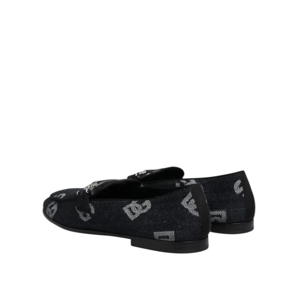 Dolce & Gabbana Blaue Logo-Baumwoll-Loafers Formelle Anzugschuhe
