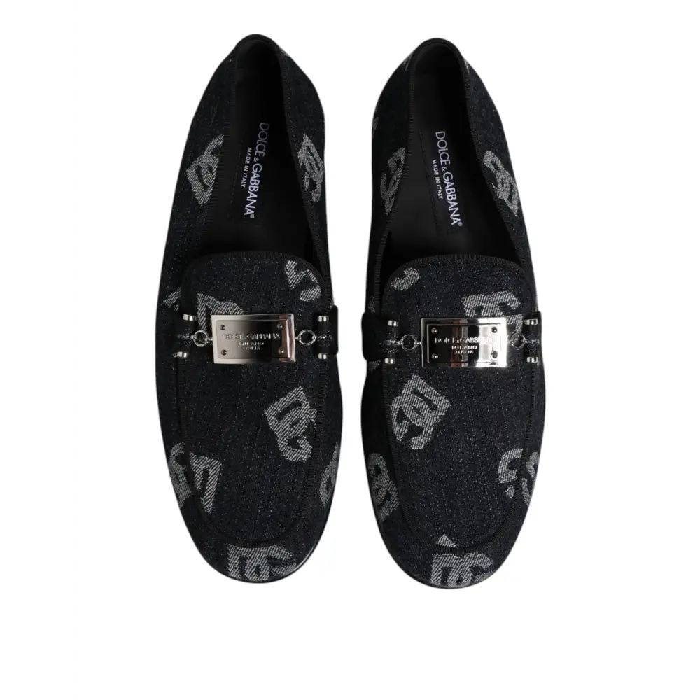 Dolce & Gabbana Blaue Logo-Baumwoll-Loafers Formelle Anzugschuhe