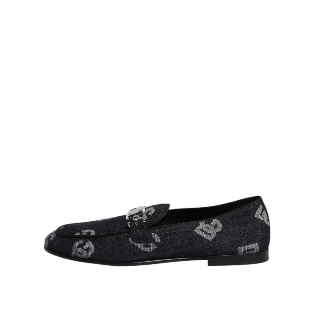 Dolce & Gabbana Blaue Logo-Baumwoll-Loafers Formelle Anzugschuhe