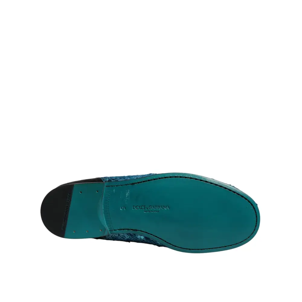 Dolce & Gabbana Blaue Pailletten Loafers Formelle Schuhe - EU39/US6
