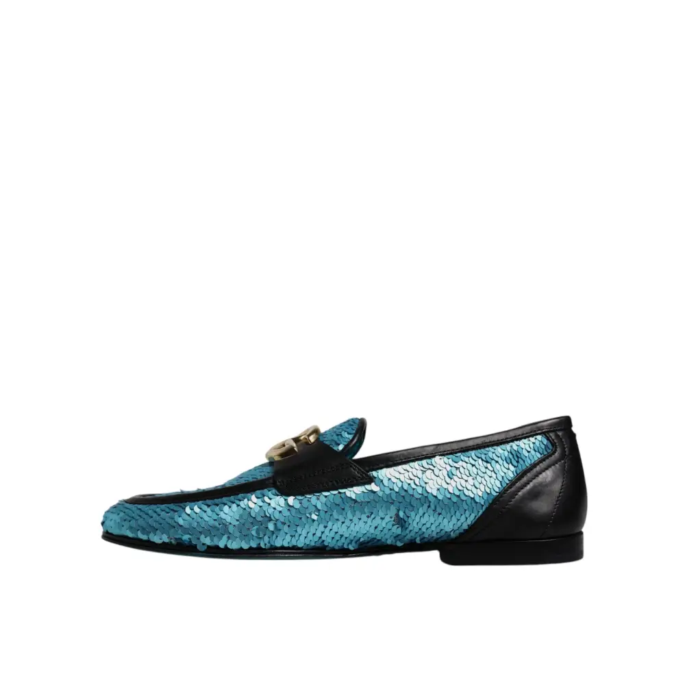 Dolce & Gabbana Blaue Pailletten Loafers Formelle Schuhe - EU39/US6