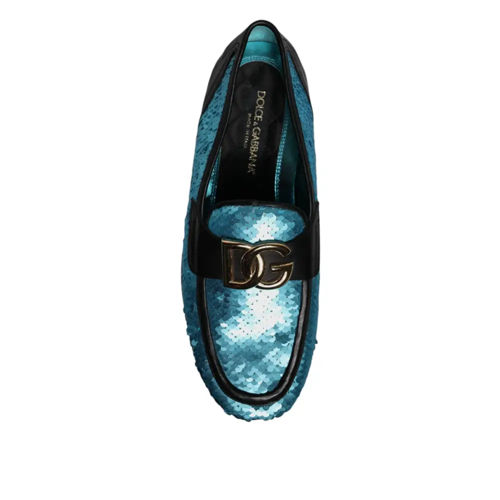 Dolce & Gabbana Blaue Pailletten Loafers Formelle Schuhe - EU39/US6