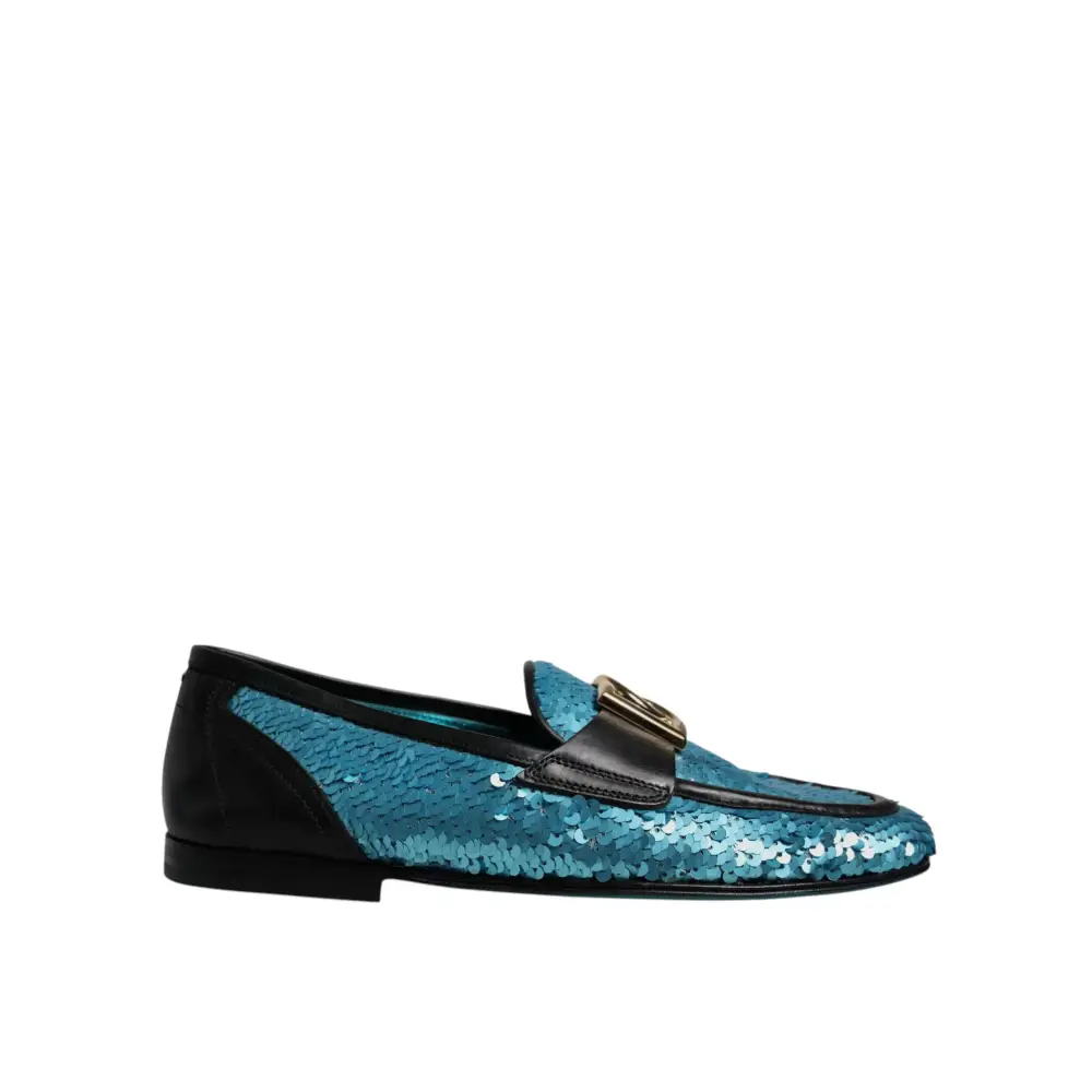 Dolce & Gabbana Blaue Pailletten Loafers Formelle Schuhe - EU39/US6