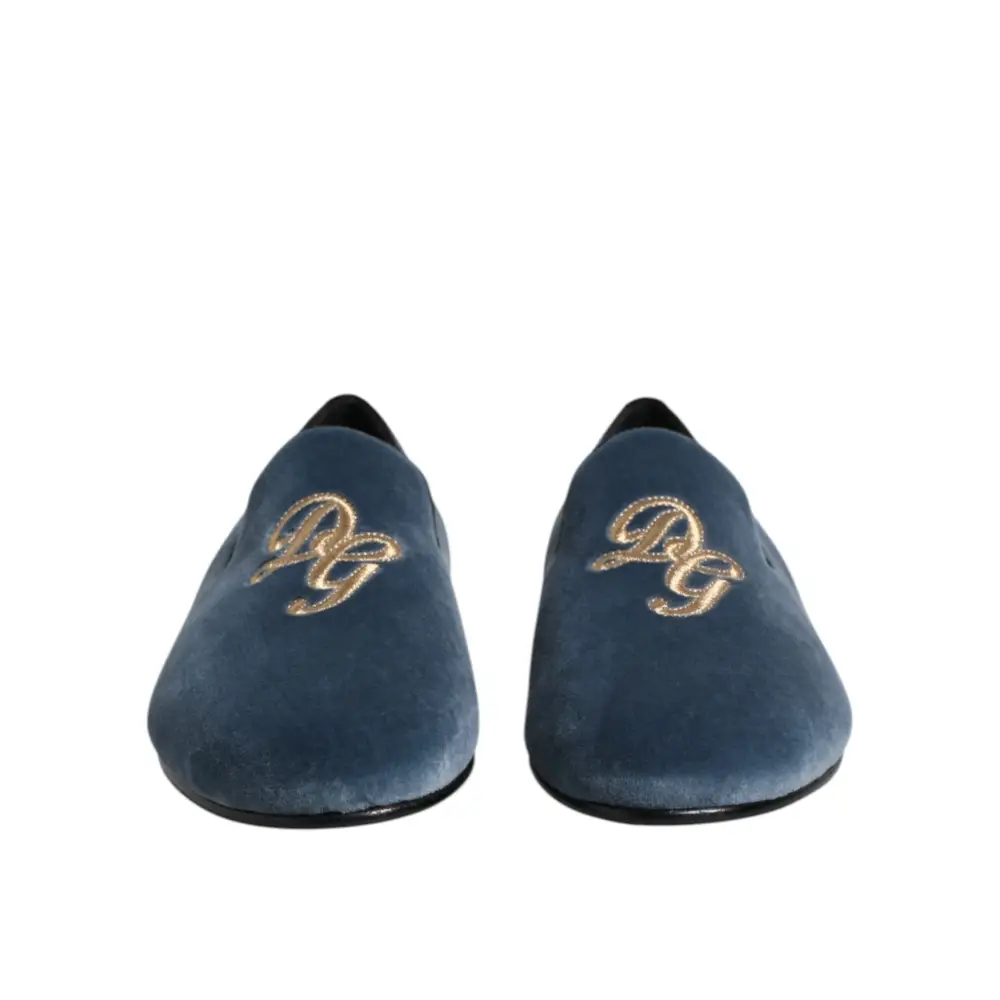 Dolce & Gabbana Blauer Samt DG Logo Loafers Formelle Schuhe