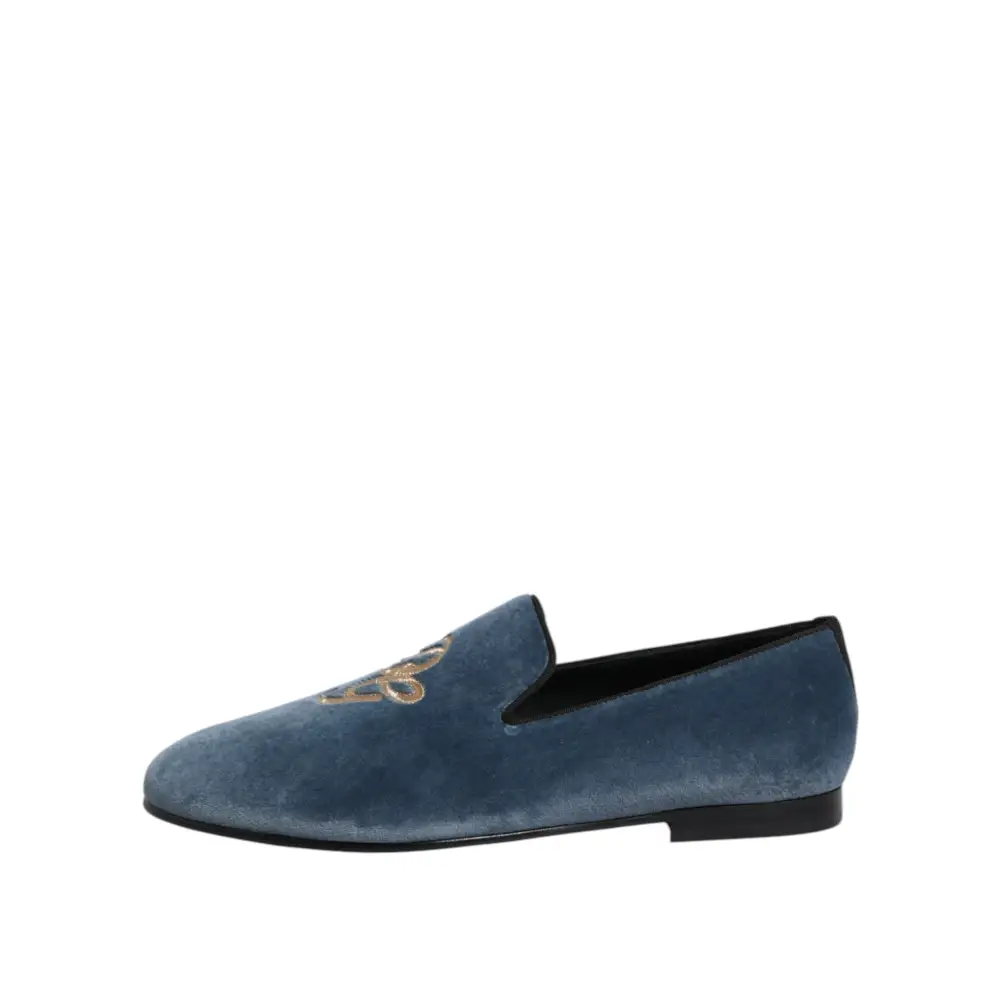 Dolce & Gabbana Blauer Samt DG Logo Loafers Formelle Schuhe