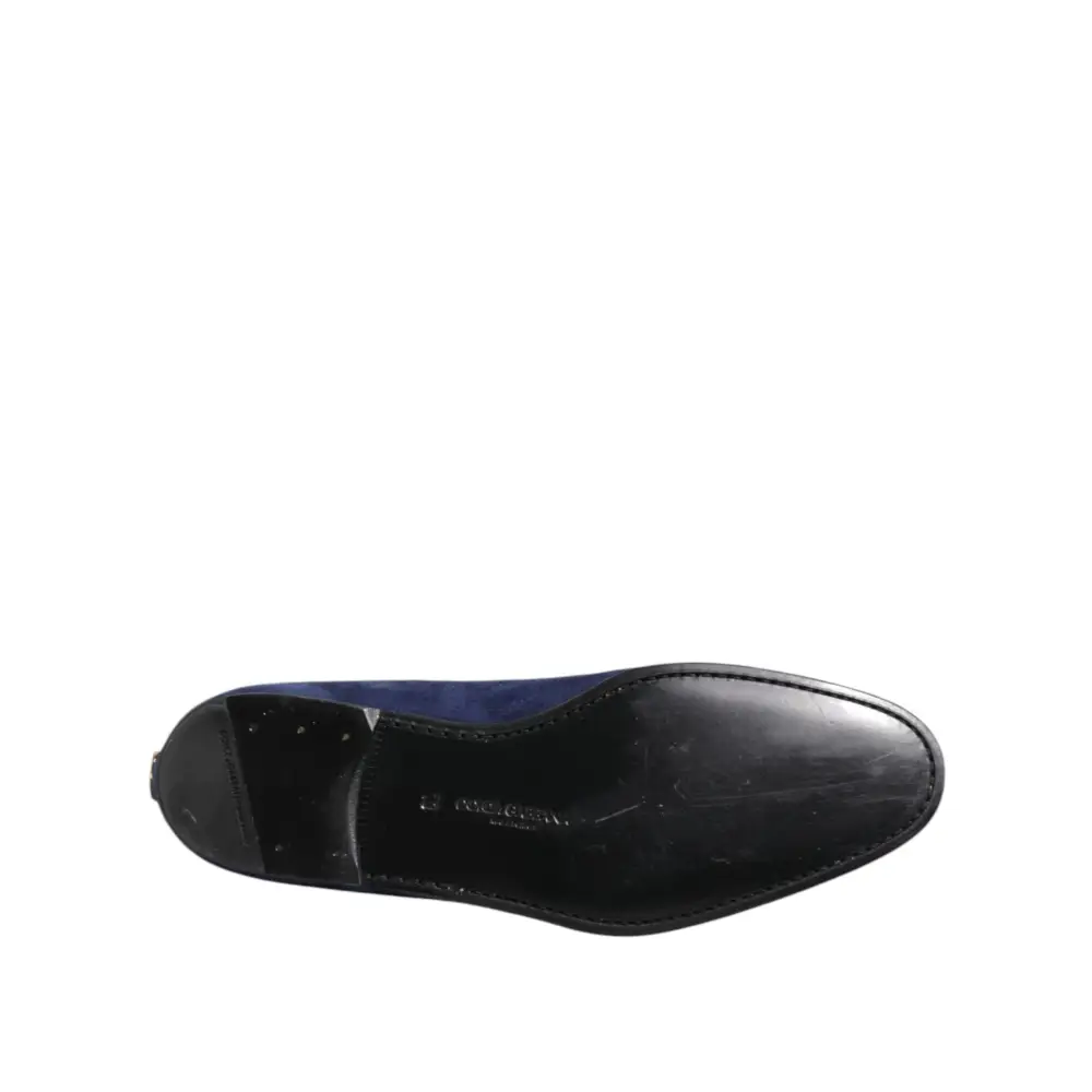 Dolce & Gabbana Blauer Samt DG Logo Loafers Formelle Schuhe - EU44/US11