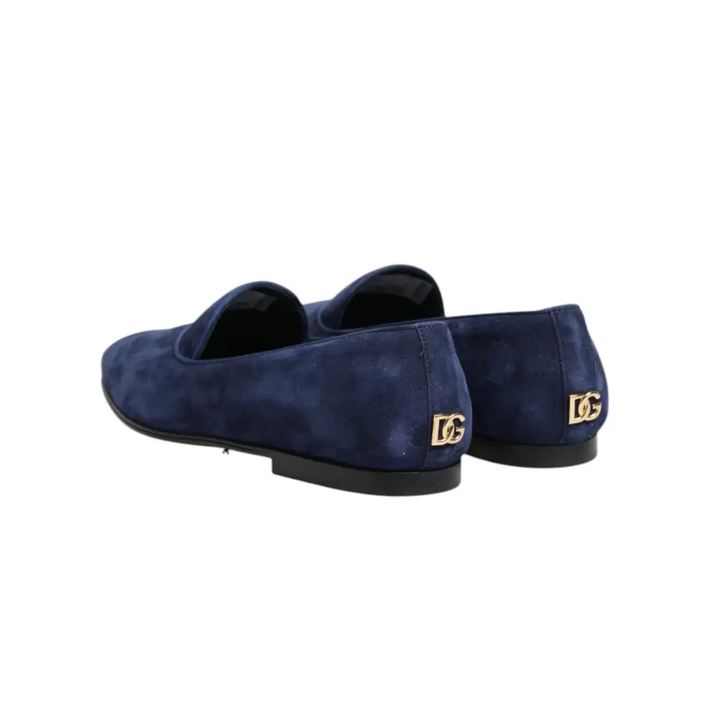 Dolce & Gabbana Blauer Samt DG Logo Loafers Formelle Schuhe - EU44/US11