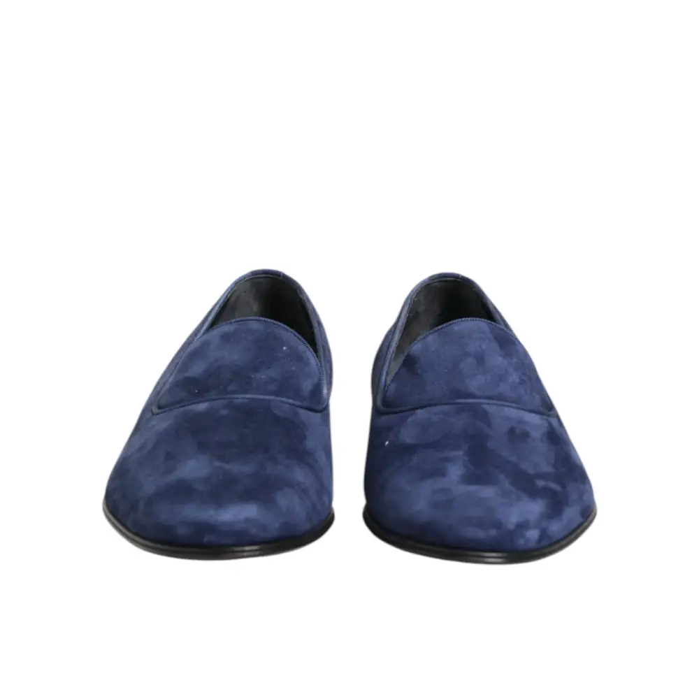 Dolce & Gabbana Blauer Samt DG Logo Loafers Formelle Schuhe - EU44/US11