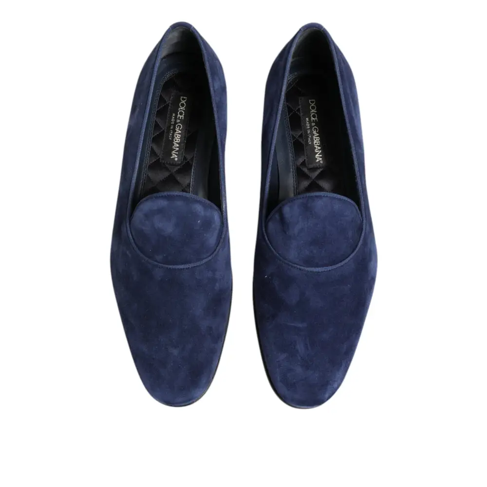 Dolce & Gabbana Blauer Samt DG Logo Loafers Formelle Schuhe - EU44/US11