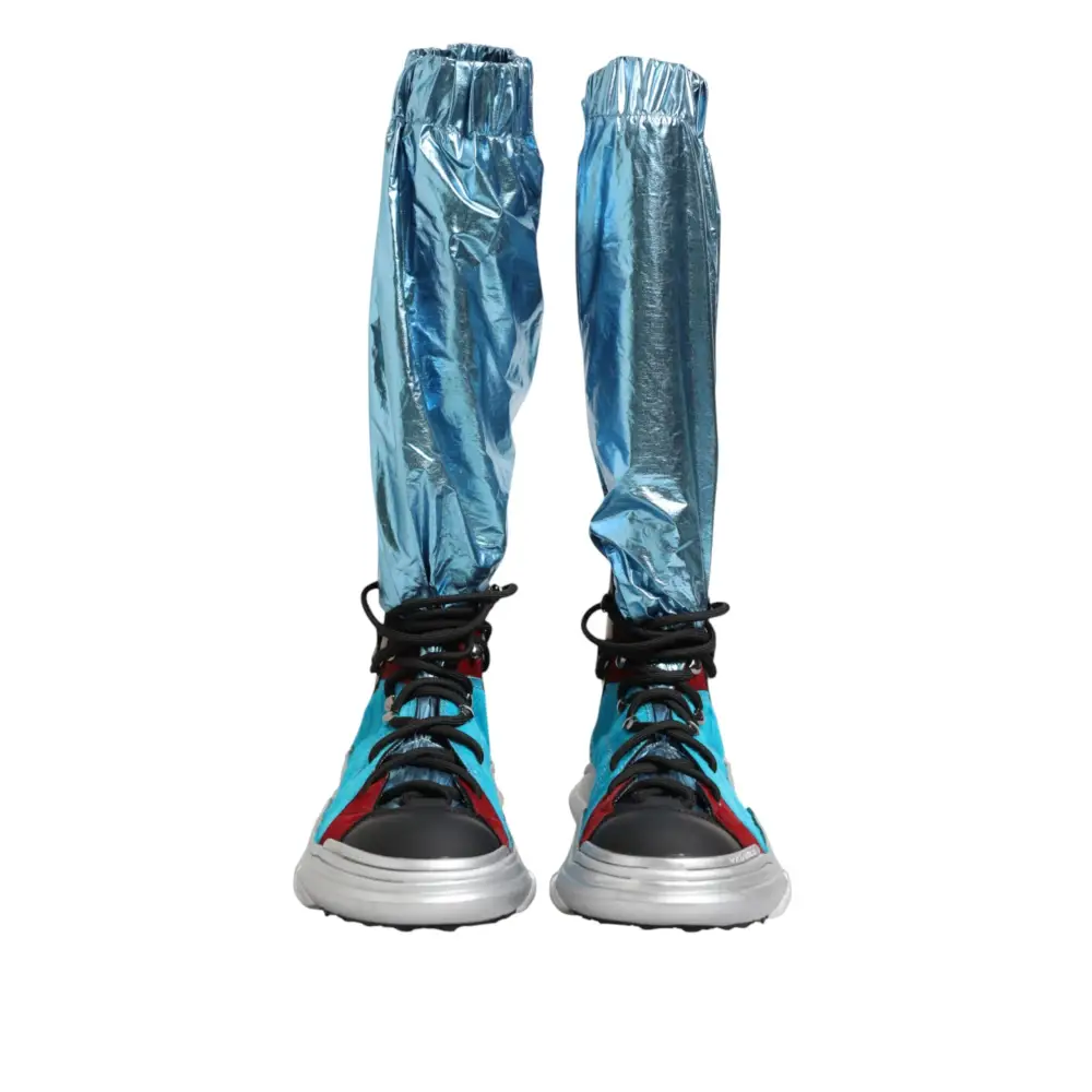 Dolce & Gabbana Blue Lace Up Over The Knee Socken Männer Stiefel Schuhe