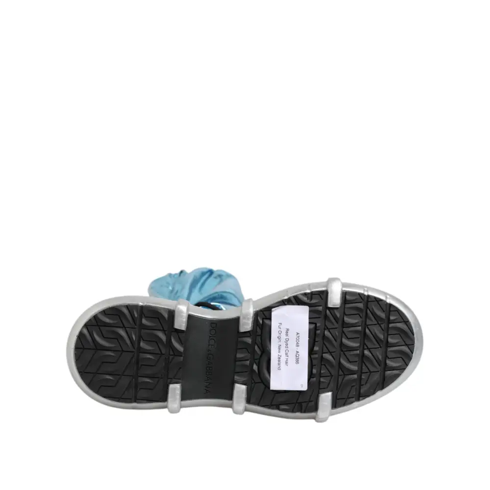 Dolce & Gabbana Blue Lace Up Over The Knee Socken Männer Stiefel Schuhe