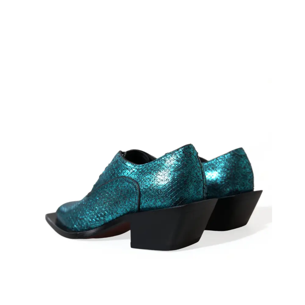 Dolce & Gabbana Blue Leather Derby Block Heels Dress Shoes - EU43/US10