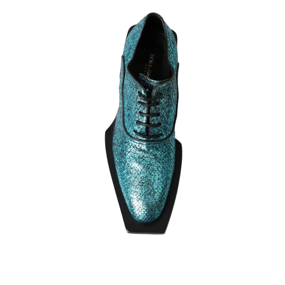 Dolce & Gabbana Blue Leather Derby Block Heels Dress Shoes - EU43/US10