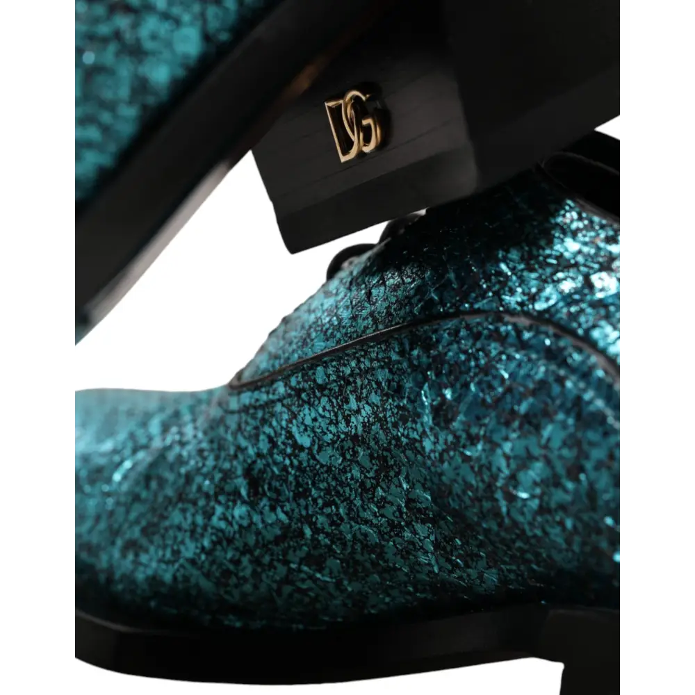 Dolce & Gabbana Blue Leather Derby Block Heels Dress Shoes - EU43/US10