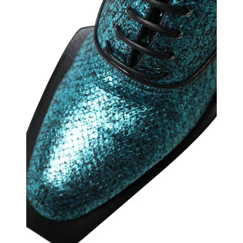 Dolce & Gabbana Blue Leather Derby Block Heels Dress Shoes - EU43/US10