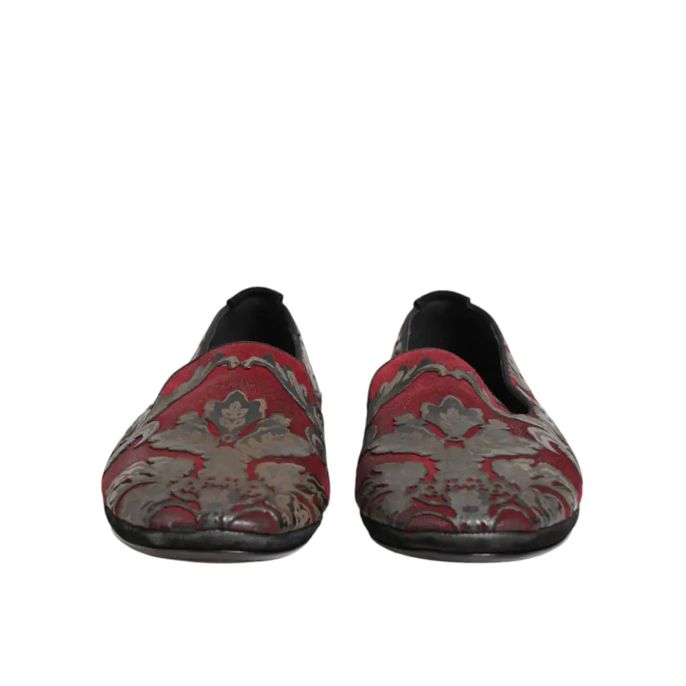 Dolce & Gabbana Bordeaux Jacquard Leder-Loafer zum Hineinschlüpfen - EU44/US11