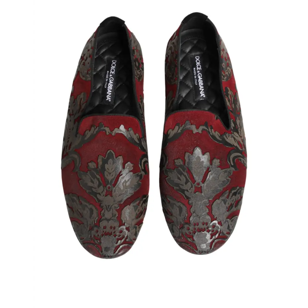 Dolce & Gabbana Bordeaux Jacquard Leder-Loafer zum Hineinschlüpfen - EU44/US11