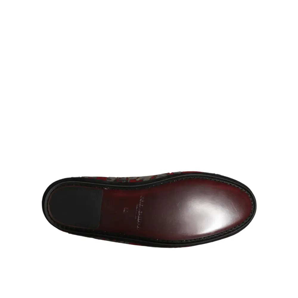 Dolce & Gabbana Bordeaux Jacquard Leder-Loafer zum Hineinschlüpfen - EU44/US11