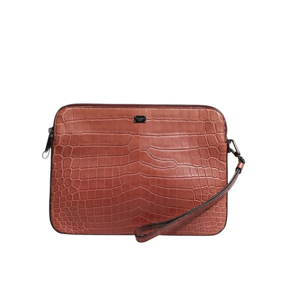 Dolce & Gabbana Bordeaux Krokoleder Logo-Plakette Herren Aktentasche Tasche