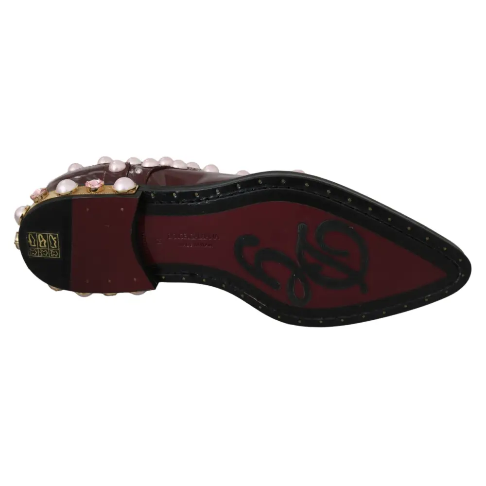 Dolce & Gabbana Bordeaux Leder Kristall Perlen Formelle Schuhe - EU39/US8.5