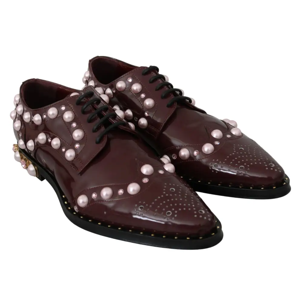 Dolce & Gabbana Bordeaux Leder Kristall Perlen Formelle Schuhe - EU39/US8.5