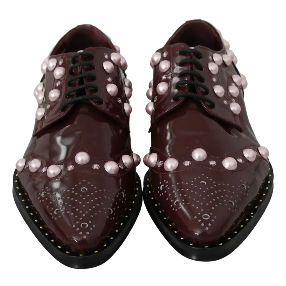 Dolce & Gabbana Bordeaux Leder Kristall Perlen Formelle Schuhe - EU39/US8.5